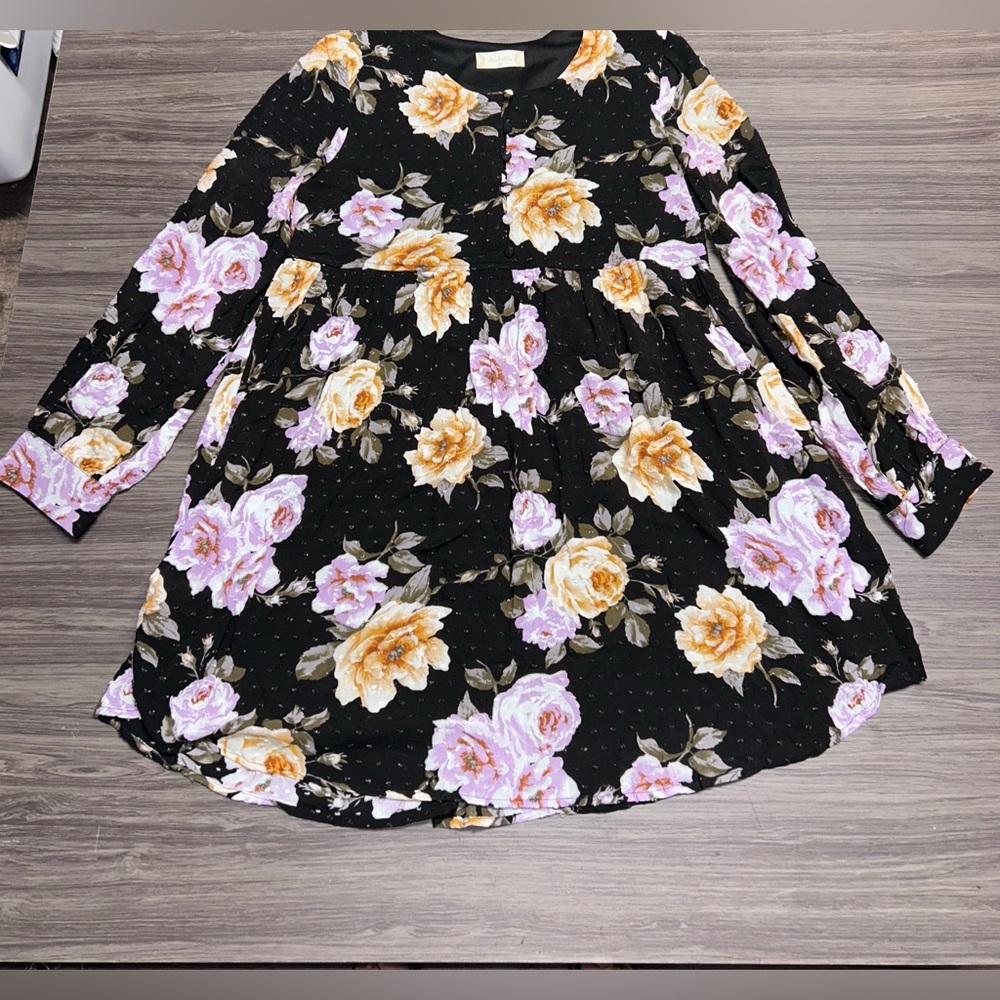 Altar’d State Swiss Dot Floral Long Sleeve Mini Dress Size Medium